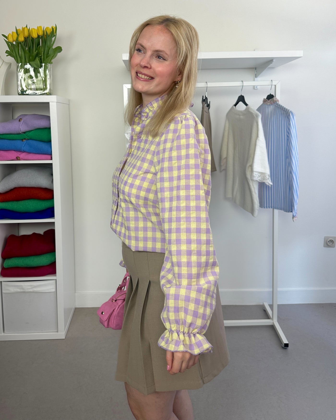 Checked Blouse Lila Yellow