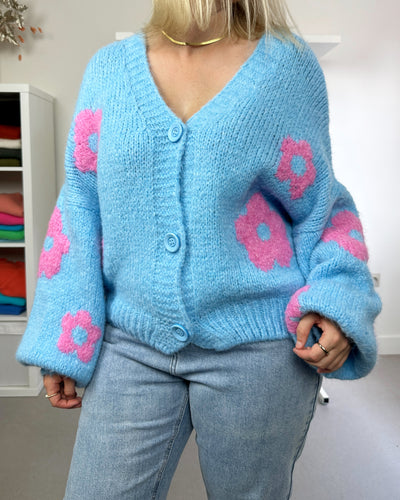 Pink Blue Flower Cardigan