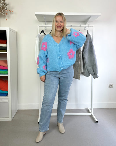 Pink Blue Flower Cardigan