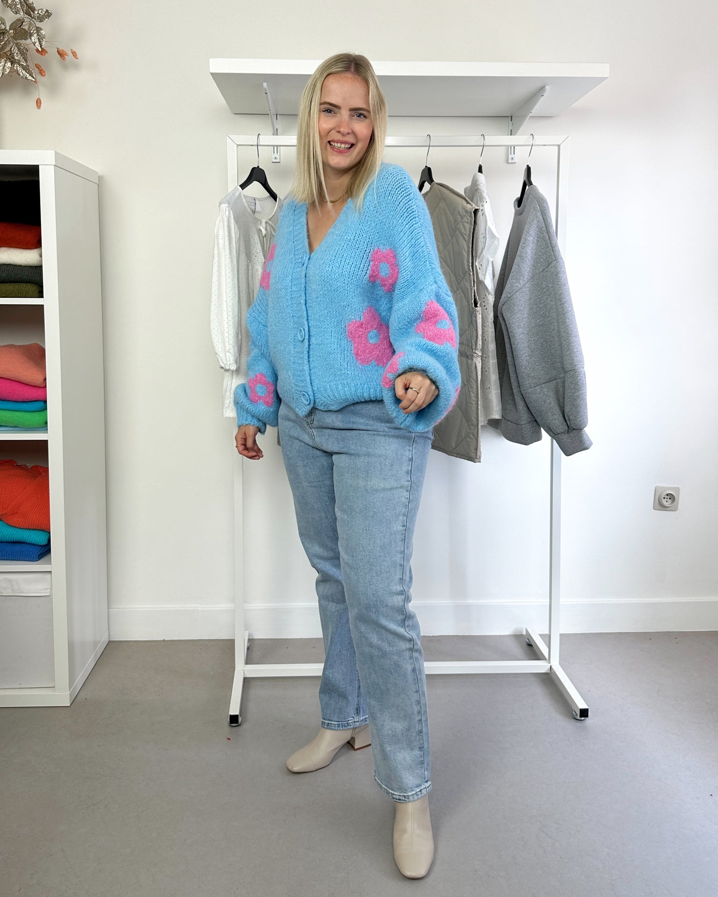 Pink Blue Flower Cardigan