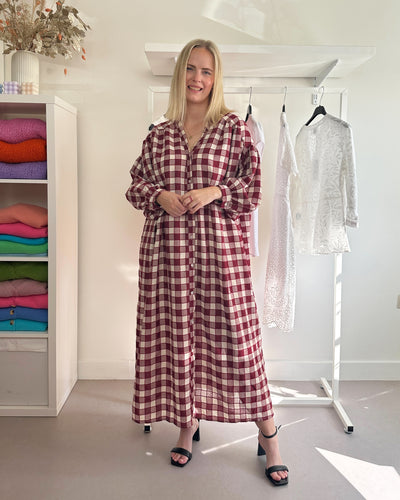 Checked Loose Maxi Dress Red