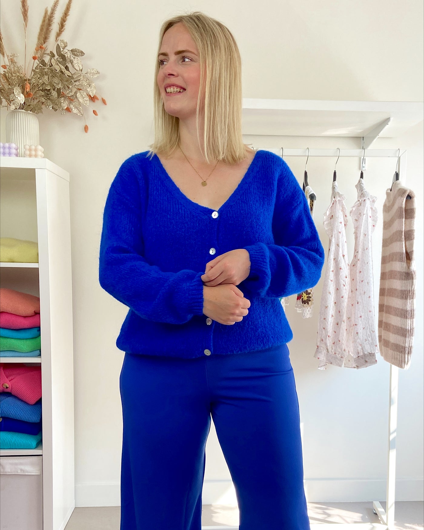 Kobaltblauw Basic Cardigan Buttons
