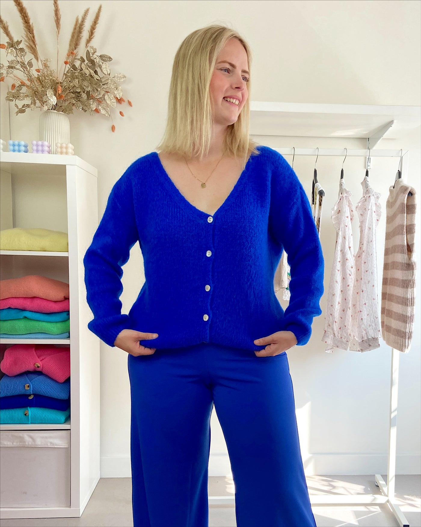 Kobaltblauw Basic Cardigan Buttons