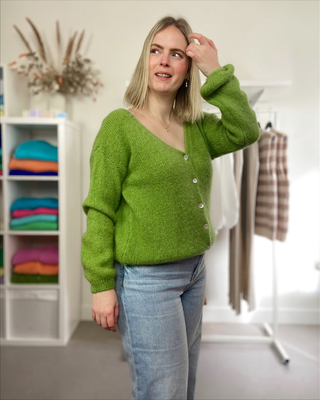 Grass Green Basic Cardigan Buttons