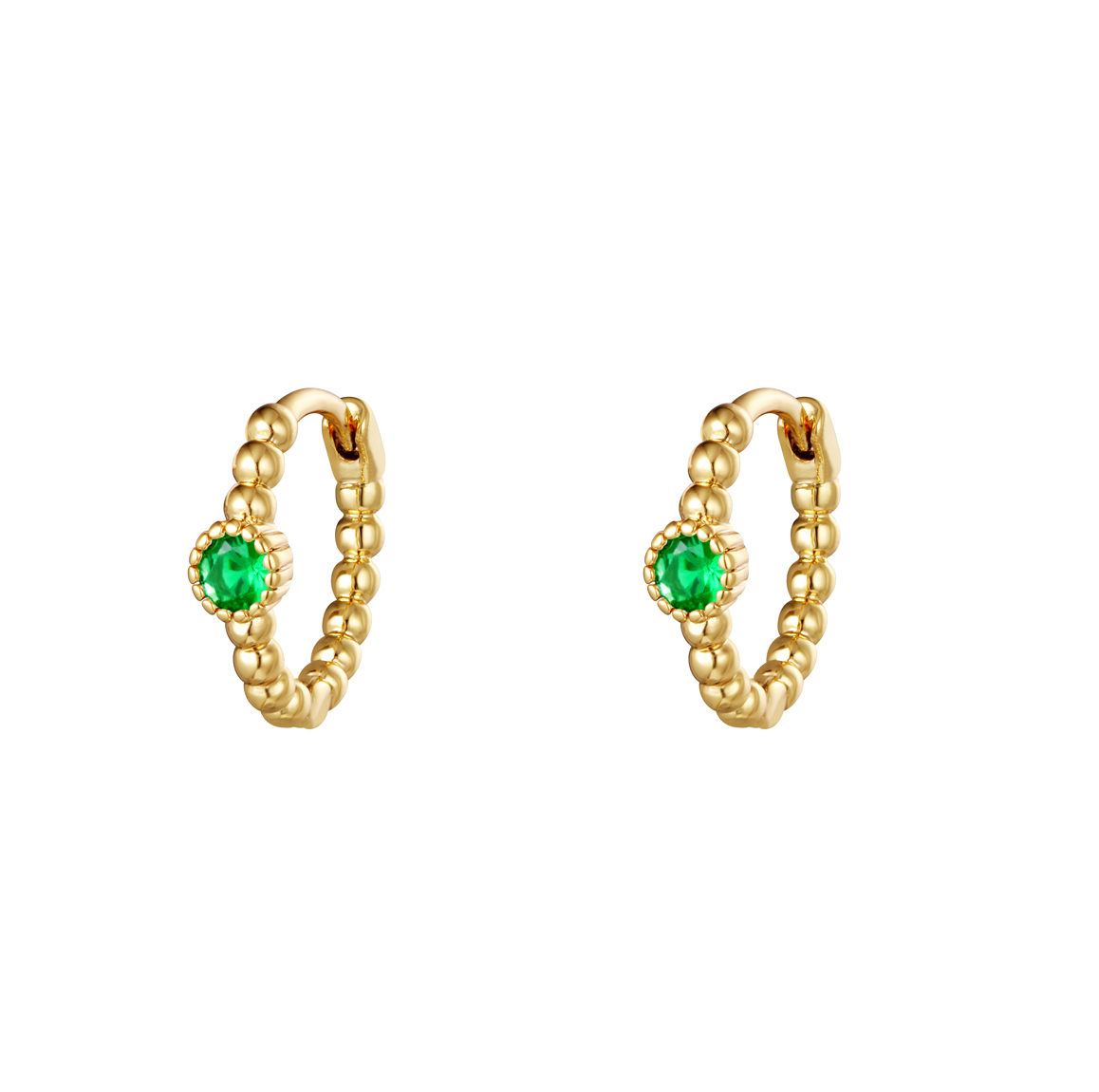 Oorbellen Green Mini Hoops Stone