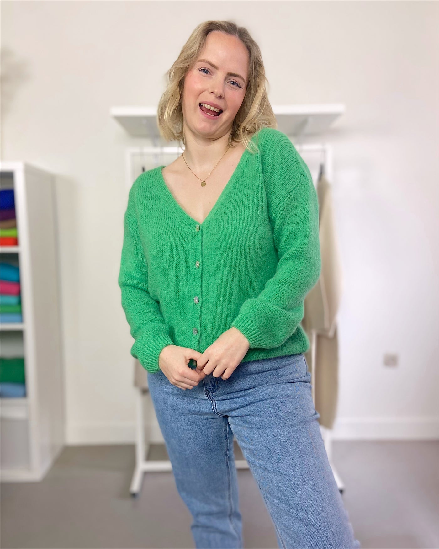 Green Basic Cardigan Buttons